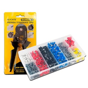 Kit de Crimpagem com Alicate Ajustável e 1200 Terminais Ilhós para fios de 0,25 a 10mm². Ferramenta resistente e ideal para conexões seguras.