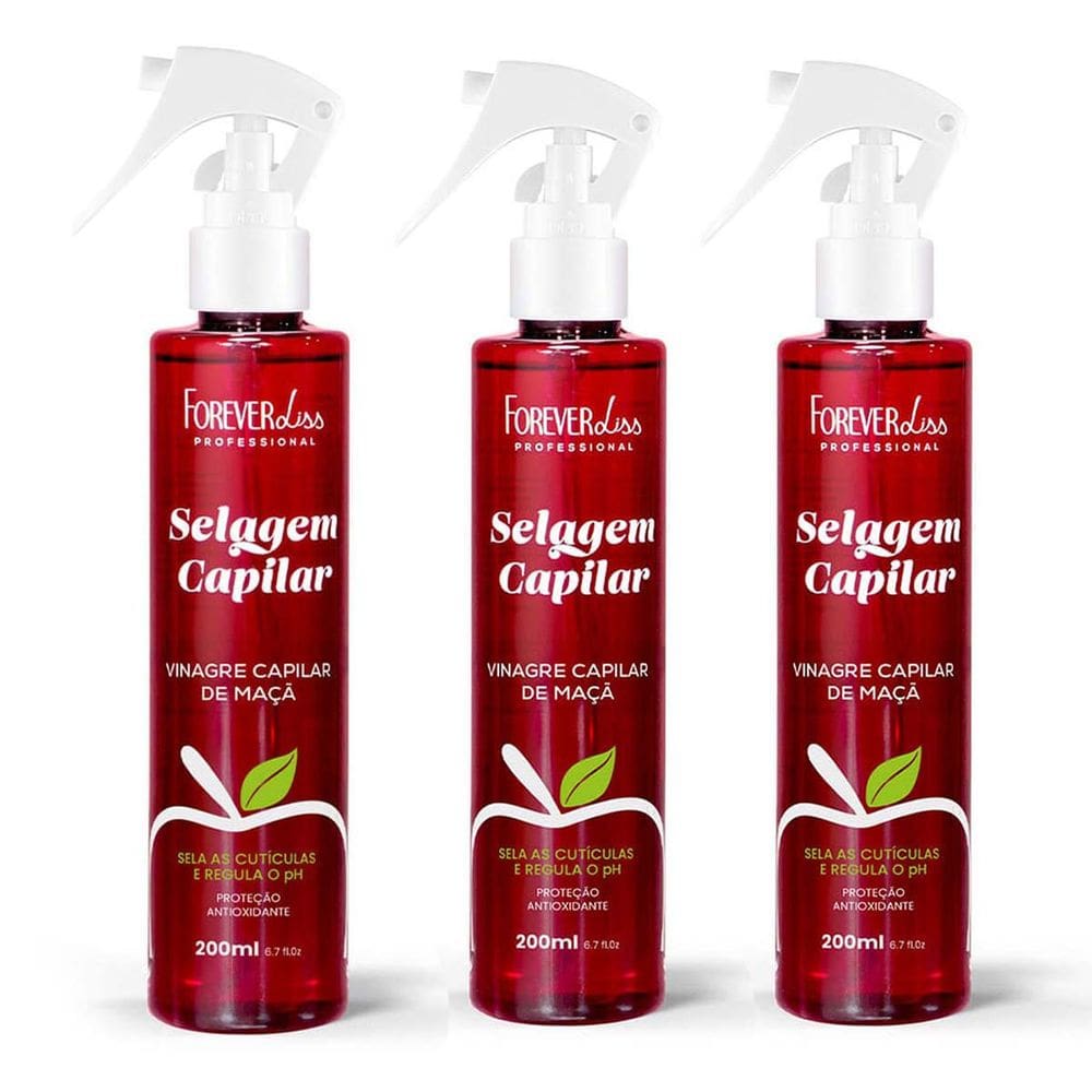 Kit 03 Vinagre Capilar de Maçã Forever Liss 200ml
