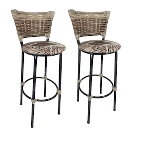 Kit 2 Banquetas Altas Preta com Encosto Junco Capuccino Assento Floral Marrom