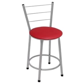 Banqueta Baixa Prata com Encosto para Cozinha Assento Vermelho