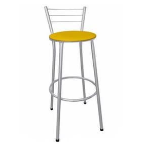 Banqueta Média Prata com Encosto para Cozinha Assento Amarelo