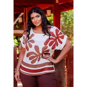 Blusa Plus Size Estampada Decote Redondo