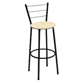 Banqueta Alta Preta com Encosto para Cozinha Assento Bege