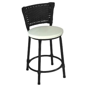 Banqueta Baixa Preta com Encosto Junco Preto Assento Branco