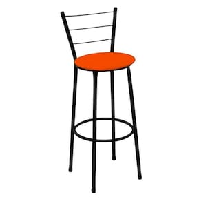 Banqueta Alta Preta com Encosto para Cozinha Assento Laranja