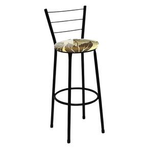 Banqueta Média Preta com Encosto para Cozinha Assento Floral Marrom