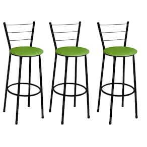 Kit 3 Banquetas Médias Preta com Encosto Assento Verde