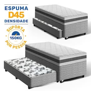 Cama Box com Colchão de Espuma D45 Double Face Air Pro Força Anjos + Auxiliar de Espuma Unique Solteiro 88x188x70cm