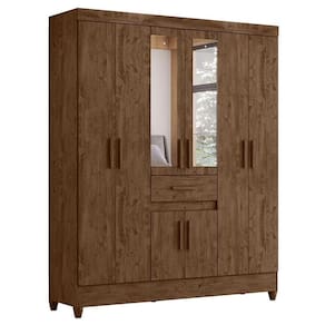 Guarda Roupa Casal Portugal 8 Portas Castanho Wood com Espelho - Moval