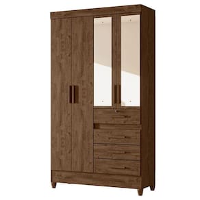 Guarda Roupa Solteiro Sobral 4 Portas Castanho Wood com Espelho - Moval