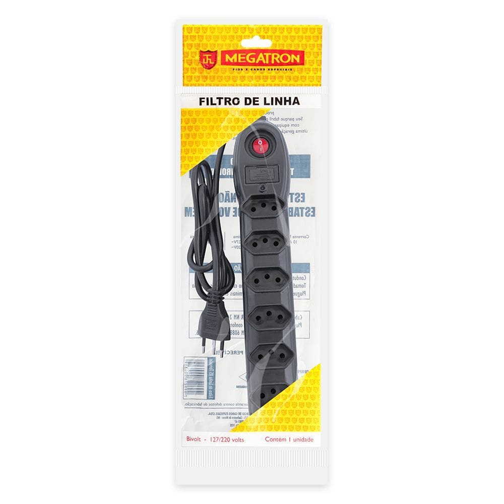 Filtro de Linha Megatron 6 Tomadas 3P Preto