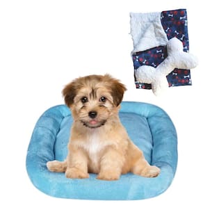 Cama Bigata M Tecido Soft Com Osso E Mantinha Kit 3 Peças Azul Claro