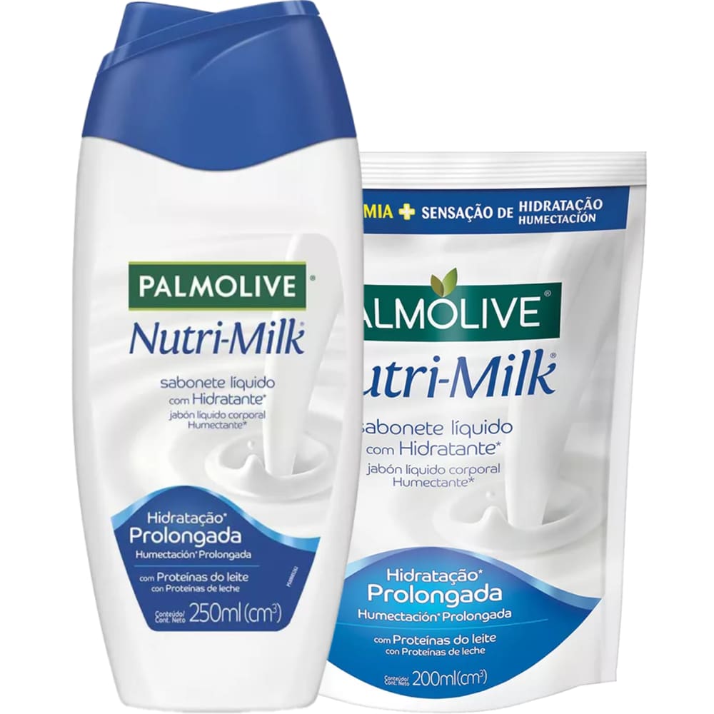 Kit Sabonete Líquido Palmolive Nutri Milk Hidratação Prolongada Proteínas do Leite + Refil