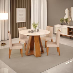 Conjunto Kiara com 4 Cadeiras Yasmin Freijó/Off/Kraft