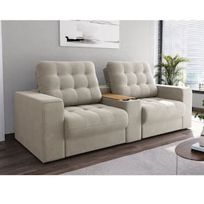 Sofá 263cm Retrátil e Reclinável 2 Lugares com Console Cooler Choloma Espresso Móveis Bege Claro