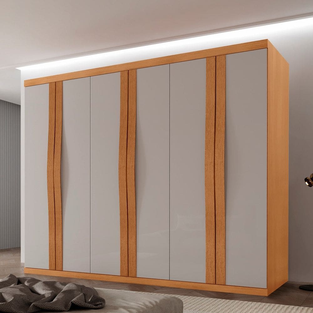 Guada-roupa Casal 100% Mdf 6 Portas e 6 Gavetas Olimpo Naturalle/Off White