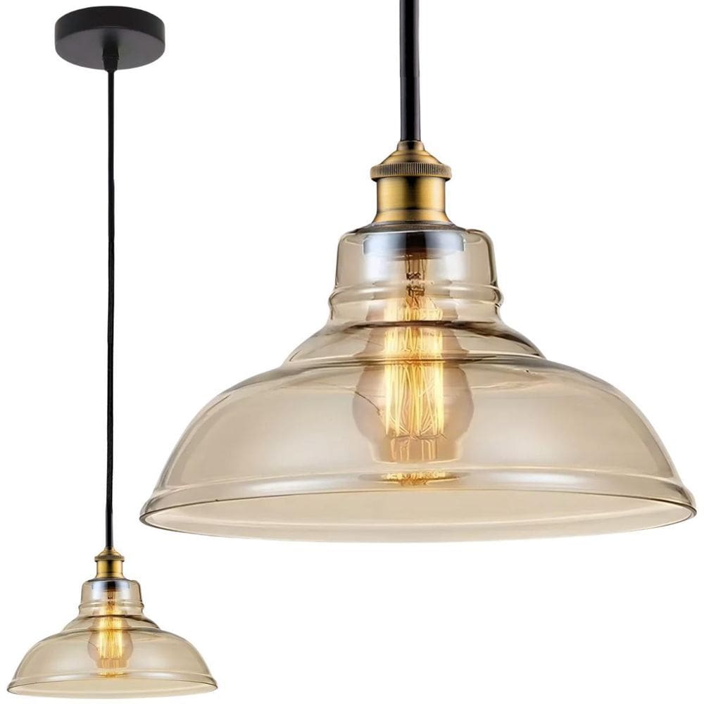 Luminária Lustre Pendente Teto 28X22Cm Vidro Âmbar