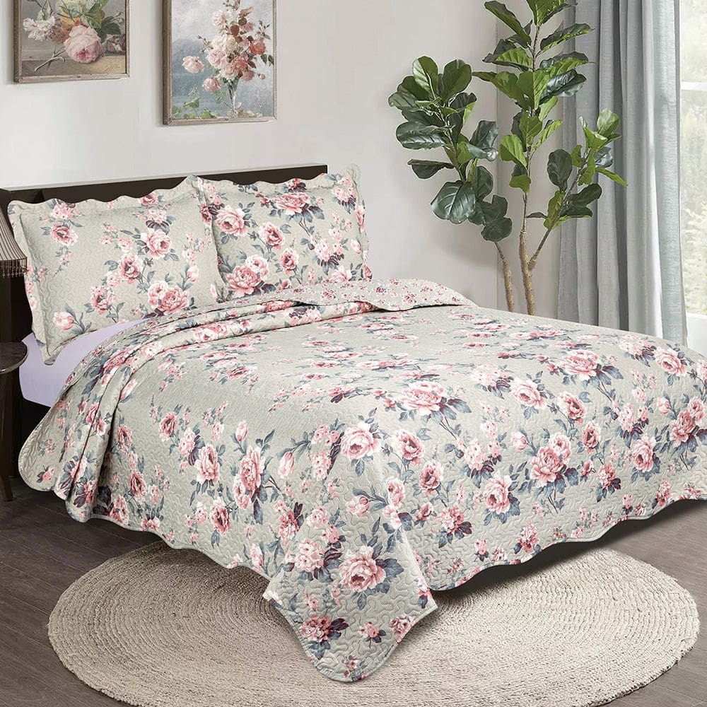 Colcha Cobre Leito King 3 Peças Dupla Face Bordada Matelassê Estampada Camesa