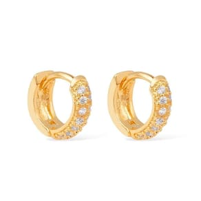 Brinco Dourado De Argolinha Com 14 Pedras De Zircônia