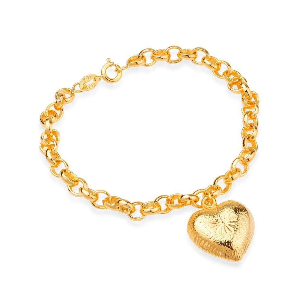 Pulseira Dourada Elo Português Com Coração
