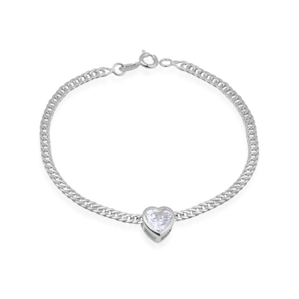 Pulseira Prateada Com Pedra De Coração Em Zircônia