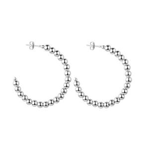 Brinco Prateado De Argola Cravejado De Bolas