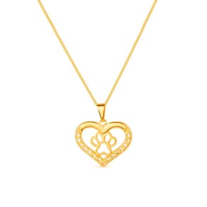 Colar Dourado Chocker De Coração E Pata Pet Zircônia