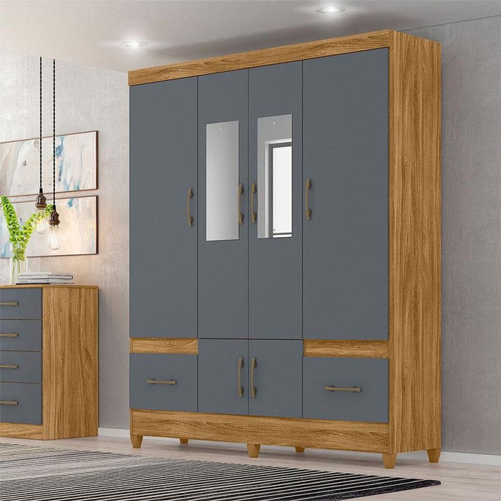 Guarda Roupa Casal Ambiente MS912 6 Portas Freijó Cinza com Espelho - Moval