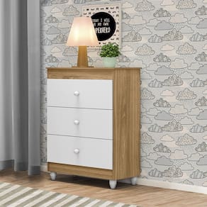 Cômoda Ternura 3 Gavetas Nature Branco Peternella Móveis