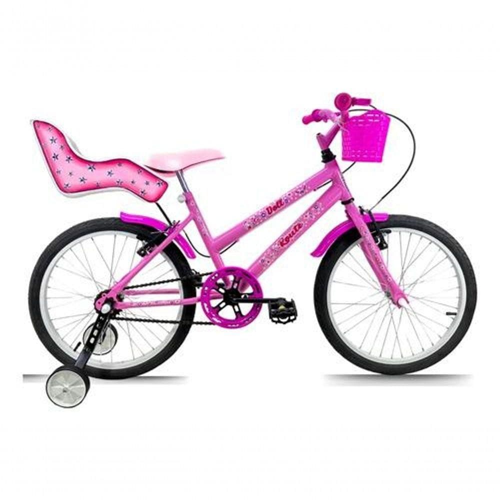 Bicicleta Infantil Aro 20 Feminina + Rodinha + Cadeira Rosa