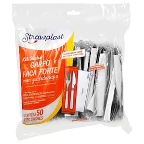 Kit Talher Sache Garfo e Faca Forte Preto c/50 - Strawplast