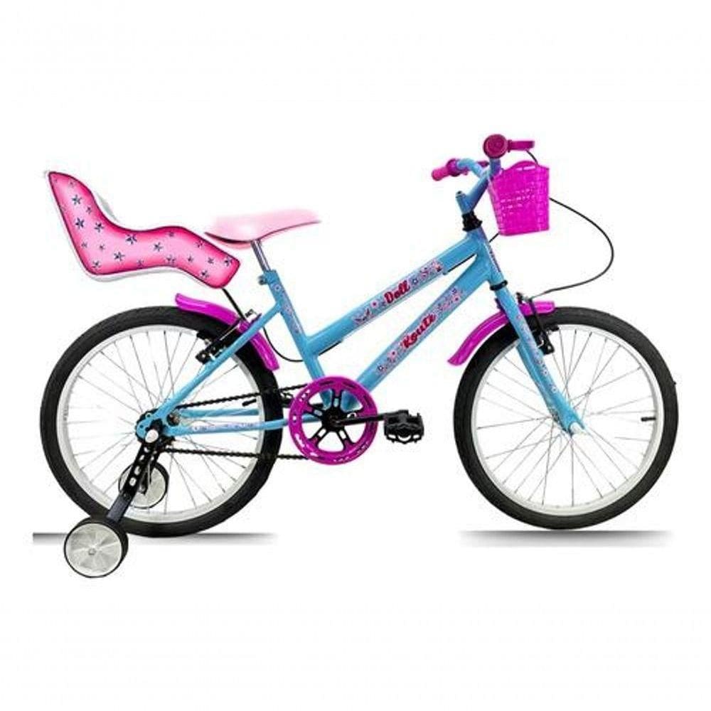 Bicicleta Infantil Aro 20 Feminina + Rodinha + Cadeira Azul-celeste