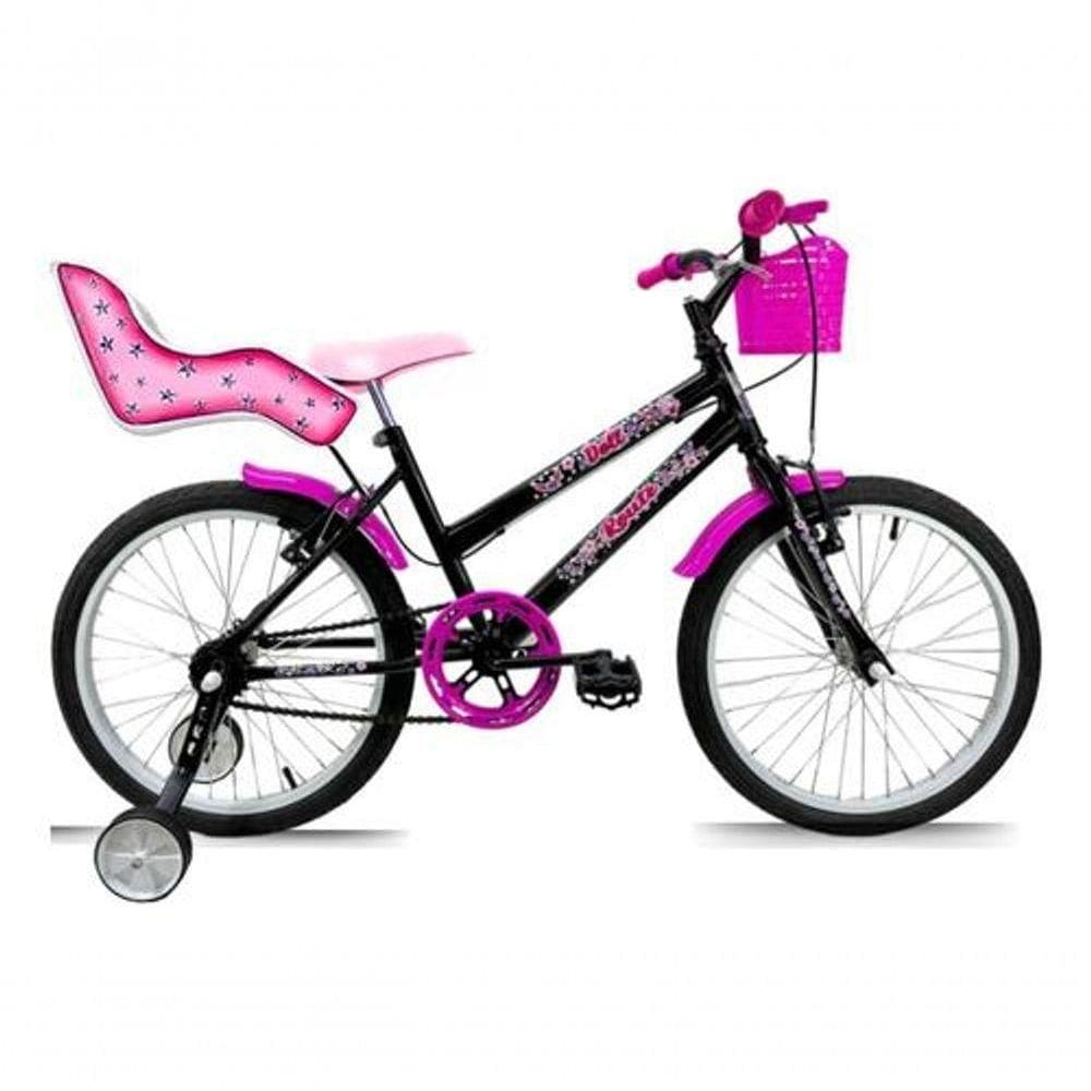 Bicicleta Infantil Aro 20 Feminina + Rodinha + Cadeira Preto