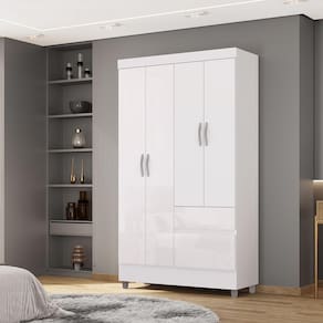 Guarda-Roupa 4 Portas 2 Gavetas Ideal Plus Branco - Vila Rica