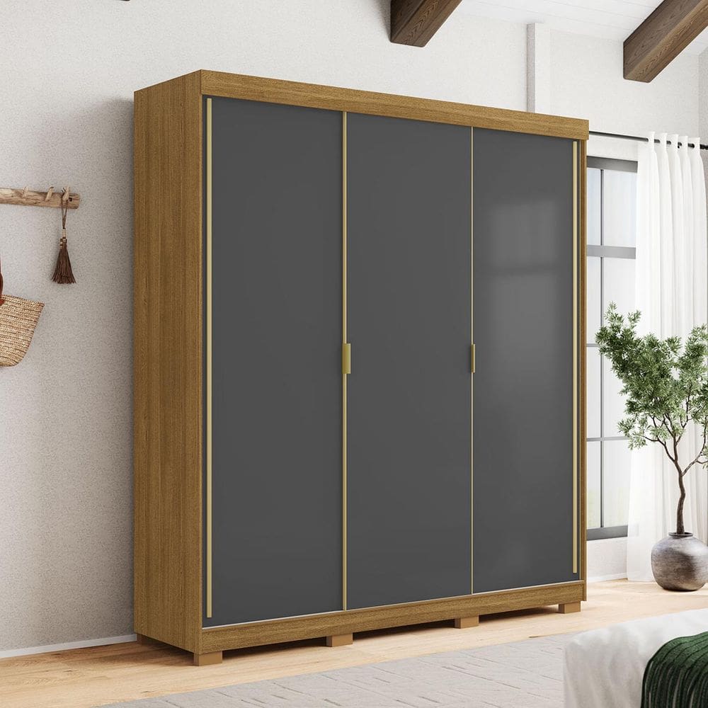 Guarda-Roupa 3 Portas Correr Dupla Face 4 Gavetas Porto Alasca/Nature 100% MDF
