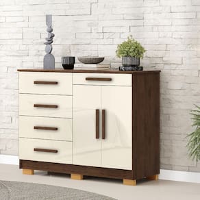 Cômoda Sapateira 5 Gavetas 2 Portas Sirius Imbuia/Champanhe - Vila Rica