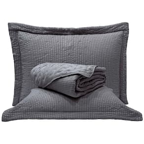 Kit Cobre Leito Colcha Casa Scarpa Anabela Queen Dupla Face Texturizado Percal 300 Fios 3 Peças - Cinza
