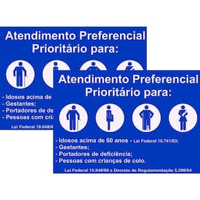 Kit 2 Placa Aviso Atendimento Preferencial 30Cmx20Cm Pvc