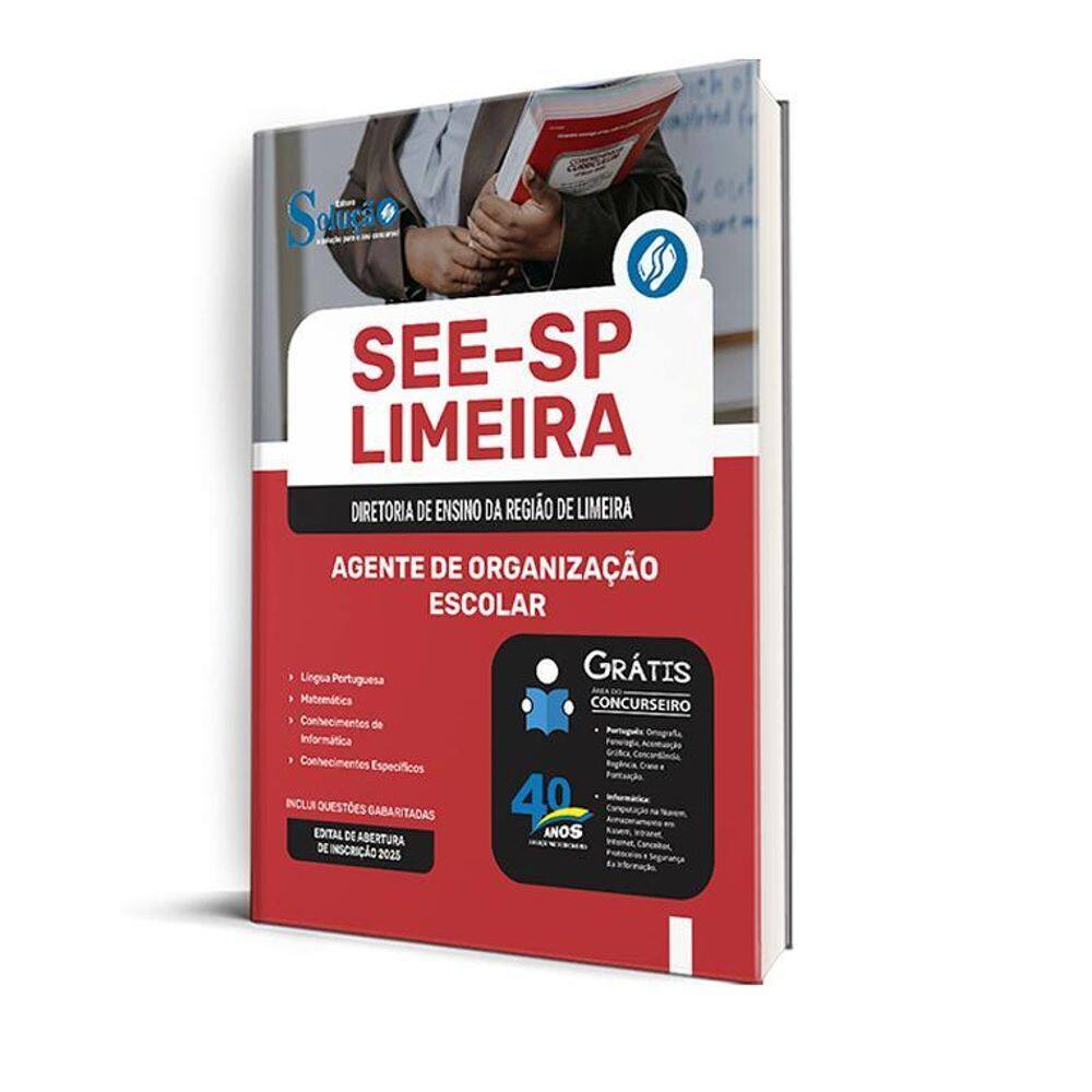 Apostila See Sp Limeira 2025 - Agente De Organização Escolar