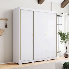 Guarda-Roupa 3 Portas Correr Dupla Face 4 Gavetas Porto Branco/Camarim 100% MDF - Vila Rica