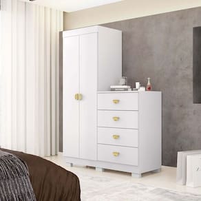 Cômoda Guarda-Roupa Cristal 4 Gavetas 2 Portas Branco - Vila Rica