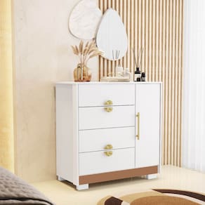 Cômoda Sapateira Ilha Bela 4 Gavetas 1 Porta Branco/Camarim - Vila Rica