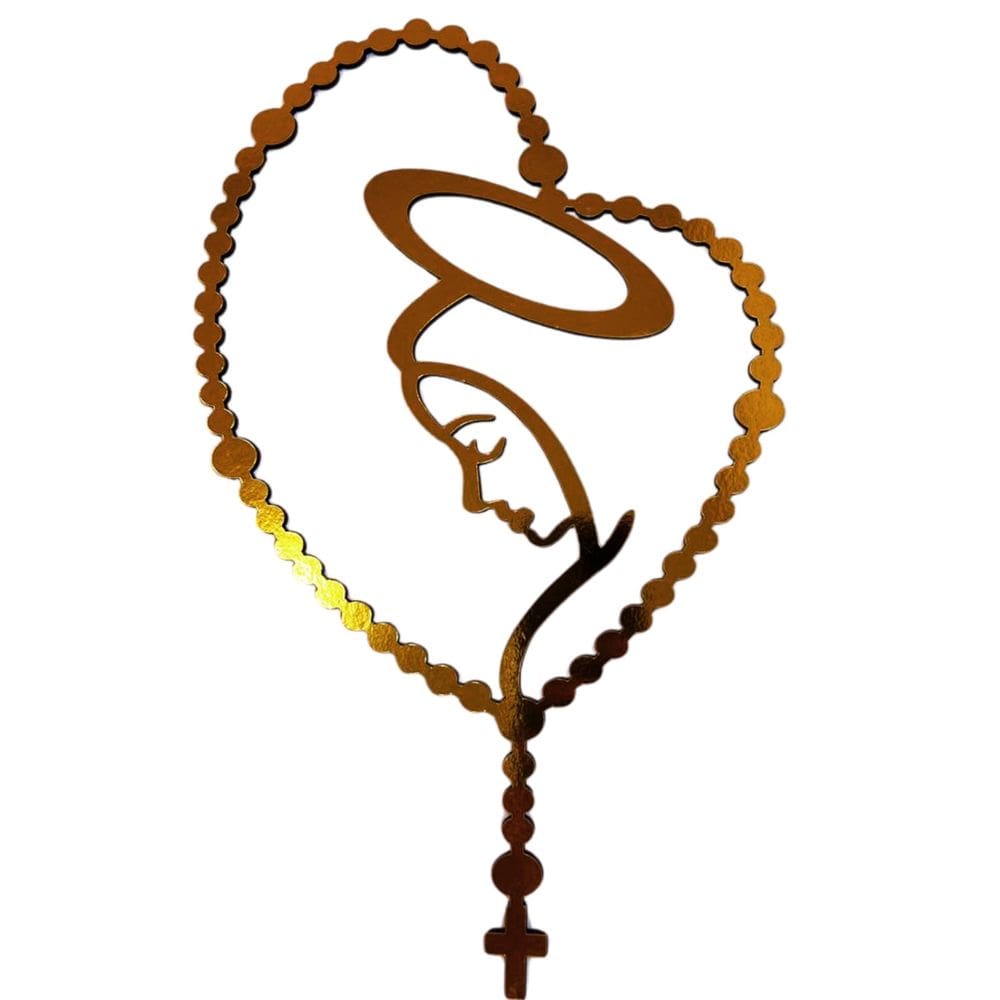 Terço Nossa Senhora, Dourado, MDF, 30cm