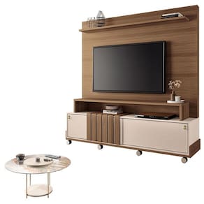 Estante Home Theater Bold Off White Castanho e Mesa de Centro sky com Tampo de Vidro Off White– HB Móveis