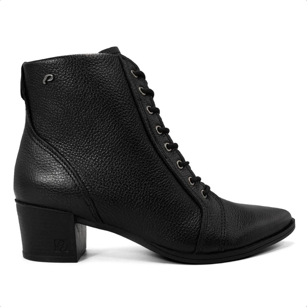 Bota Pegada Feminina Em Couro Salto Bloco com Cadarço 280503