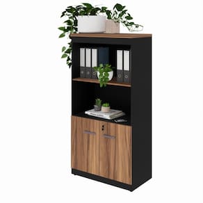 Armário para Escritório Multiuso 2 Portas com Chave 2 Prateleiras Yaris YAR8017 Office Marrom/Preto