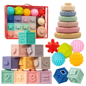 Conjunto de brinquedos Jusmile Baby de 6 a 12 meses com blocos e bolas empilháveis