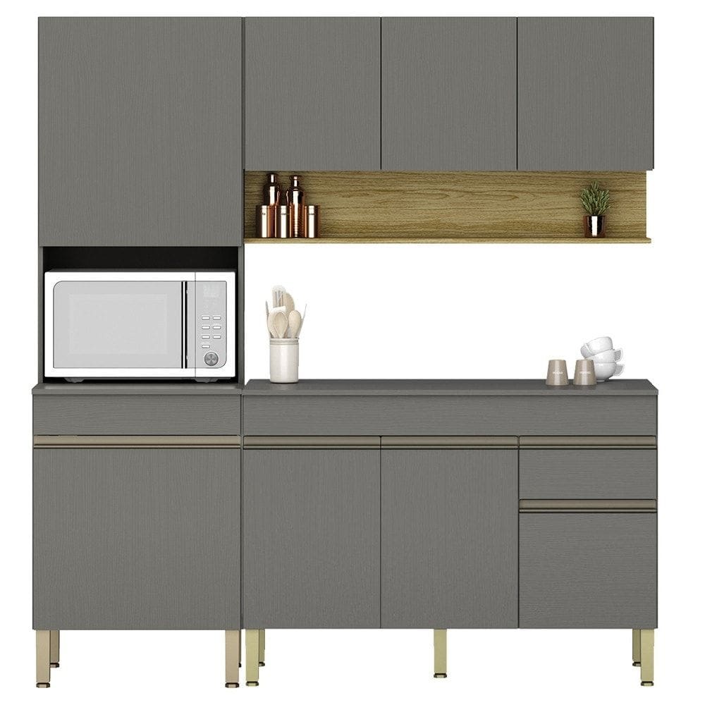 Armário de Cozinha 3 Peças Balcão 150cm com Tampo Lina16 Z06 Gris/Freijó - Mpozenato