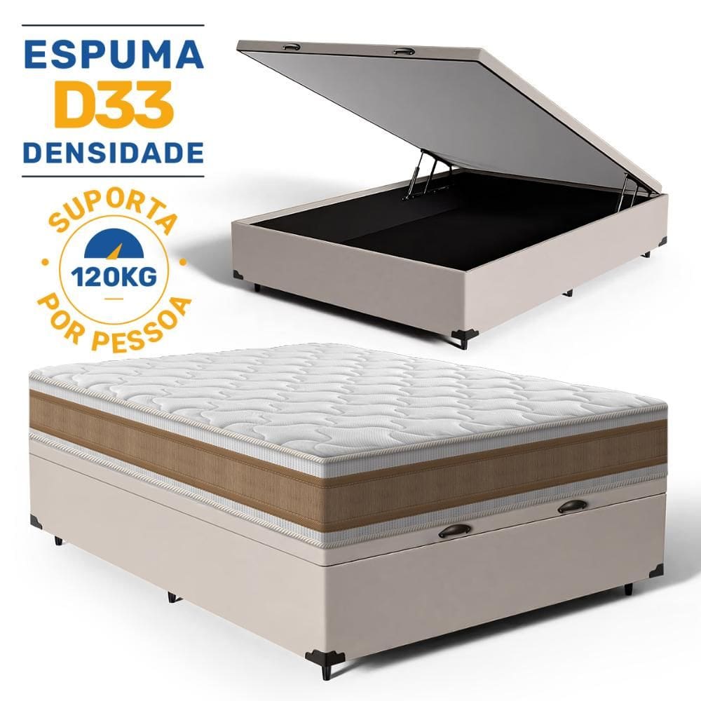 Cama Box Baú com Colchão de Espuma D33 Double Face Air Pro Força Anjos Casal 138cm