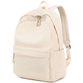 Mochila escolar BTOOP Corduroy para adolescentes com laptop de 17 polegadas bege
